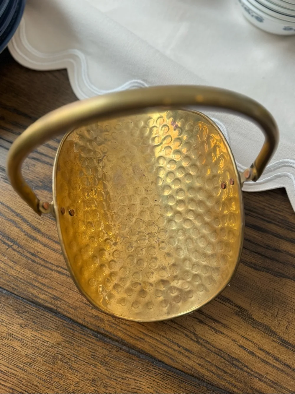 Vintage Hammered Brass Log Basket Decor
